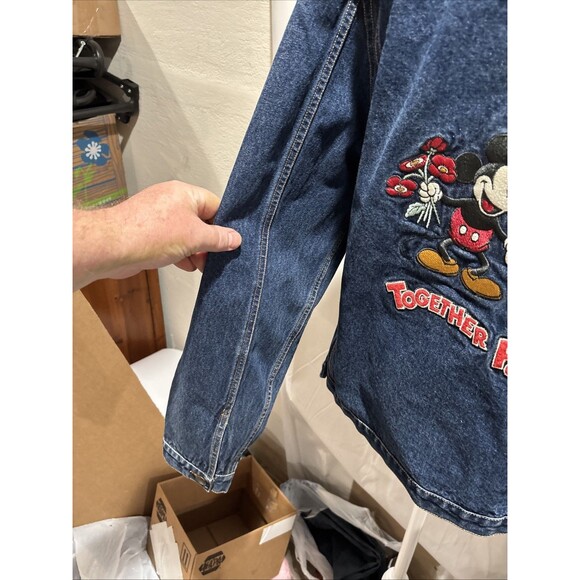 Disney Mickey & Minnie Together Forever Denim Jean Jacket Size XL Love Boho - Picture 4 of 14